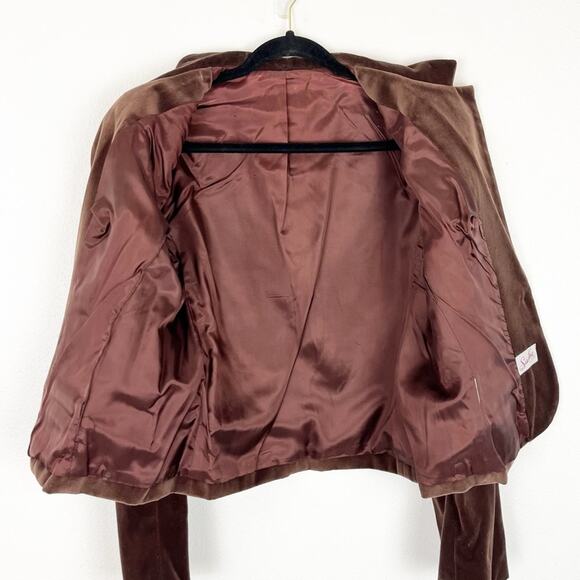 Vintage 80s Tailored Blazer Short Waist Brown Velvet One Button Preppy Academia - Picture 4 of 7